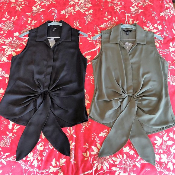 *Set of 2* NWT Tie-Front Sleeveless Express Portofino Shirts XS - Picture 3 of 16